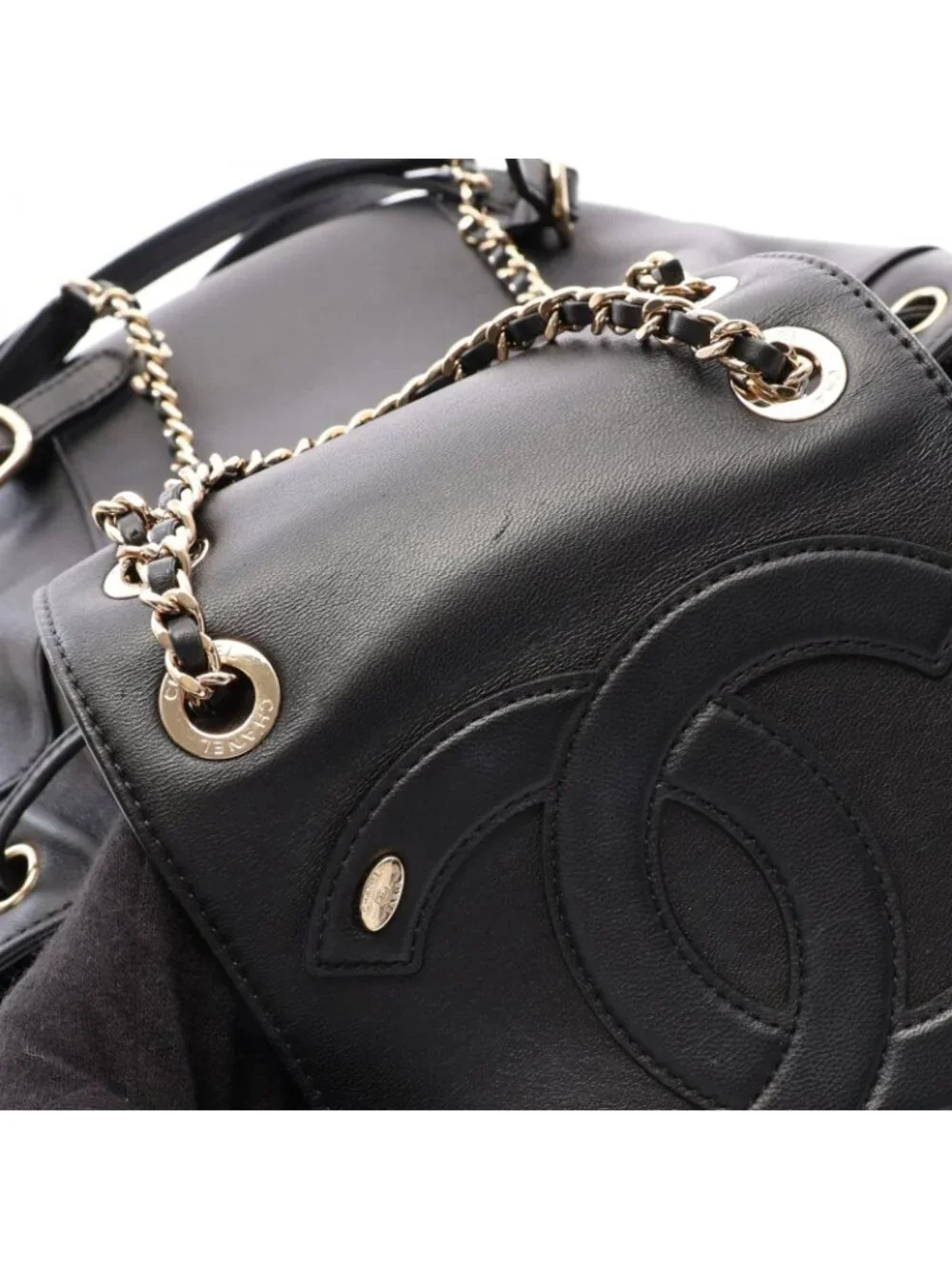 Chanel Backpack CC Logo Chain Black Lambskin Small